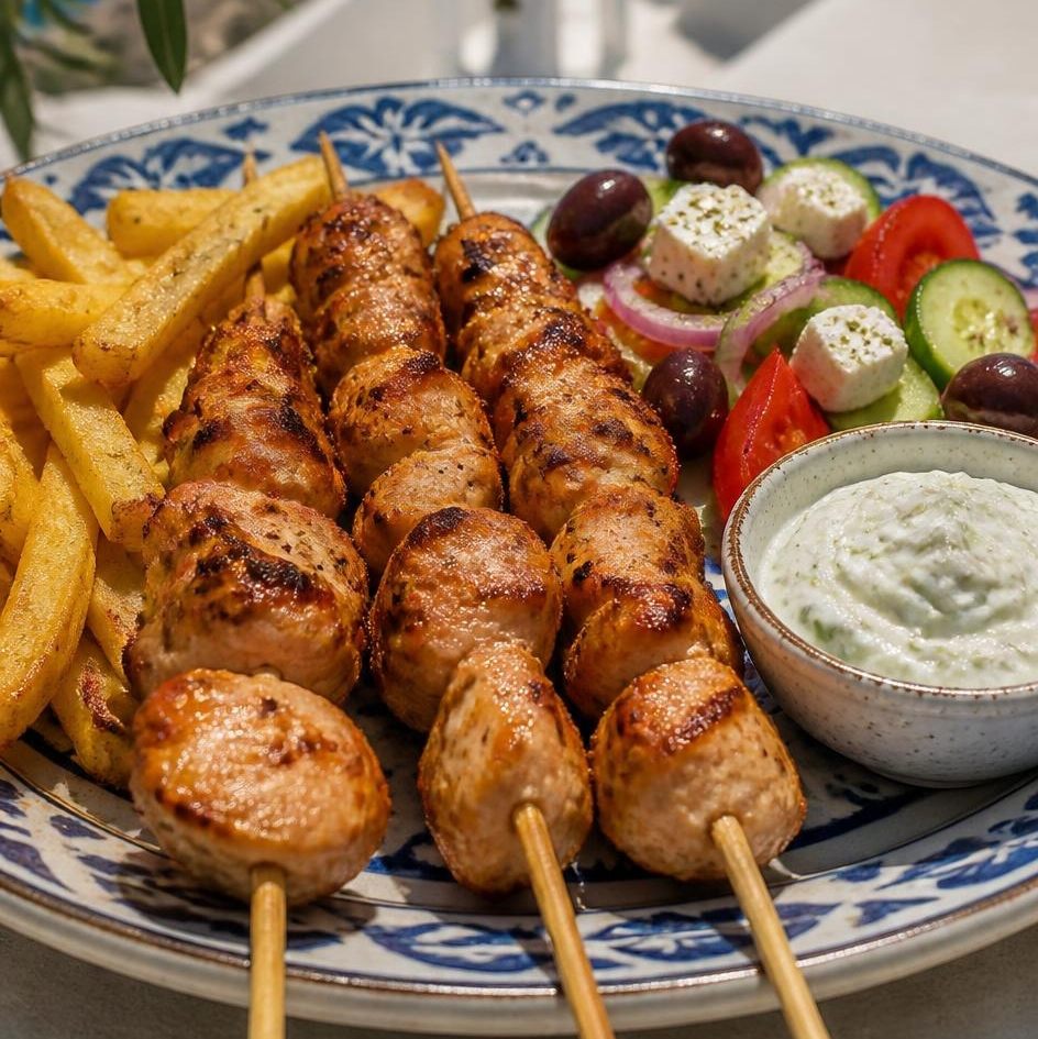 Kipsouvlaki Schotel met patat en tzatziki – Kalispera Gyros