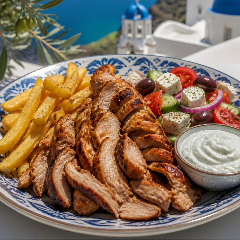 Kipgyros Schotel met patat en tzatziki – Kalispera Gyros